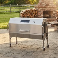 Barbecue portable robuste au gaz et au charbon de bois avec tournebroche, rôtissoire en acier inoxydable à hauteur réglable pour porc et agneau entiers