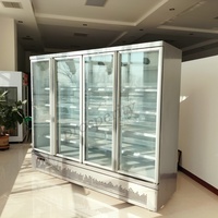 Vitrine réfrigérée verticale à quatre portes vitrées avec congélateur bas, réfrigérateur commercial pour boissons, fruits, gâteaux et lait