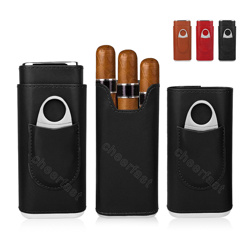 Étui à cigares de voyage en cuir PU noir
