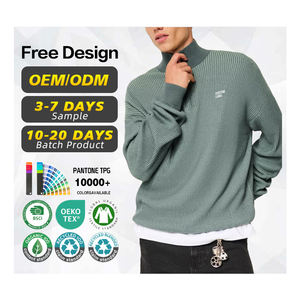 GRS Certification <b>Sweater</b> Manufacturer Custom logo Men Cotton Polyester Retro Ribbed Boxy <b>Quarter</b> <b>Zip</b> Knitted Pullover <b>Sweater</b> - Product Image 1
