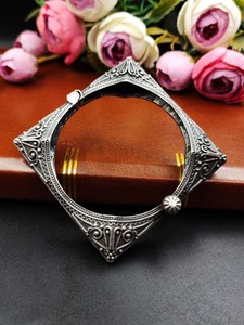 Pure Brass Party Wear <b>Silver</b> Look Bangle Free Size Openable Oxidized <b>Bracelet</b> <b>Adjustable</b> Handmade Bulk Product - Product Image 2