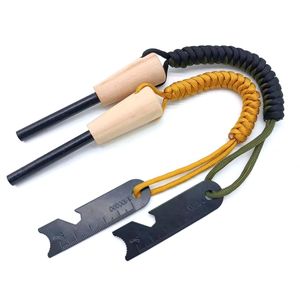 Fire Starter Magnesium Rod Wooden Handle Paracord Braided Waterproof Outdoor Survival Tool 37.5Cm Length - Product Image 2