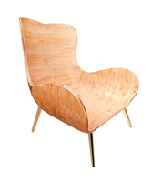 Fauteuil d'appoint moderne en panneaux pour salle à manger, salon, chambre, extérieur, en contreplaqué courbé d'eucalyptus stratifié haute pression