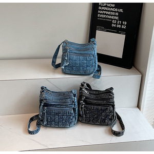 Denim <b>Shoulder</b> Bag Women Fashion Single <b>Strap</b> Crossbody Bag Diamond Lattice Zip Closure All Seasons Daily Use - Product Image 1