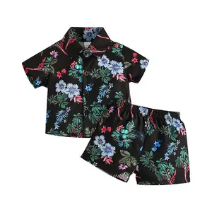 Roupa havaiana de algodão para bebês, camiseta floral de manga curta para bebês, meninos, verão, 2023