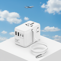 Adaptateur de voyage universel Worldplug GaN 70W, prise internationale, chargeur USB mondial avec câble pour ordinateur portable et téléphone