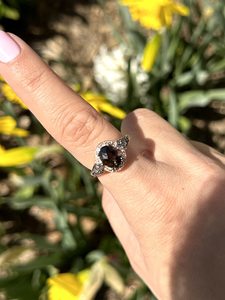 SGARIT Custom Vintage Women's 14K Solid Gold Oval Cut Sapphire Garnet Pave Diamond Halo IGI Certified Engagement Gemstone Ring - Product Image 5