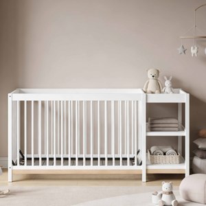 Lit bébé convertible moderne 4 en 1 en bois massif avec table à langer, cadre en bois, hauteur de matelas réglable - Product Image 1