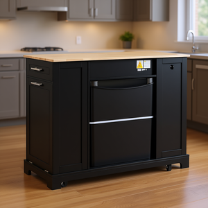 Carrello da Cucina con Ruote K K Fluted con Contenitore per Rifiuti, Presa di Corrente e Scaffale Interno - Set da 5 Pezzi - Product Image 2