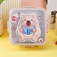 Boîte à lunch bento portable pour enfants, grande capacité, personnalisable, mignonne, 3 compartiments, anti-fuite, en plastique, pour la vente en gros