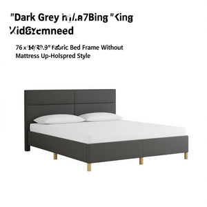 โครงเตียงผ้าสีเทาเข้มขนาด 76x79.9 นิ้ว แบบหุ้มเบาะ ไม่มีที่นอน เฟอร์นิเจอร์ห้องนอนสไตล์โมเดิร์น - Product Image 1
