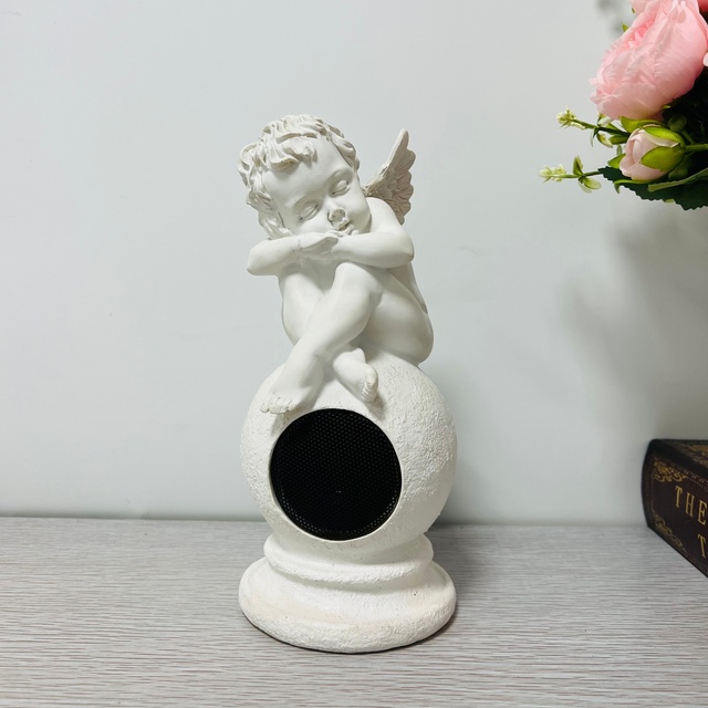 White Cherub Resin for Speaker Decorative with Night Light USB Rechargeable Christmas Bedroom Decoration