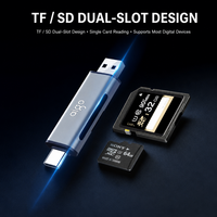 Pembaca Kartu SD TF Universal Aluminium USB 3.0 Tipe-C OTG, Pembaca/Penulis Memori Dual Slot Simultan untuk PC Laptop Smartphone Box