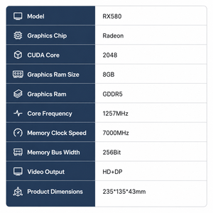 Ordinateur de bureau à double ventilateur de refroidissement, 256 bits, composants internes du système, PC de jeu Esports, carte graphique Radeon 580, double ventilateur - Product Image 3