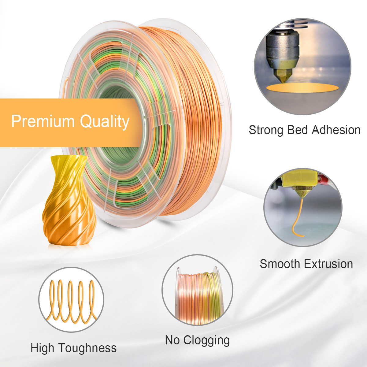 PLA soie arc-en-ciel 1.75Mm impression 3D Filament Pla multicolore