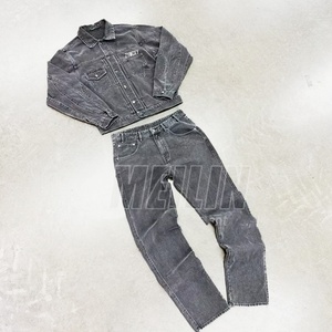 Clothing Manufacturers Custom High Quality Denim Jacket and <b>Jeans</b> Pants 2 Piece Heavyweight Acid Wash Vintage Denim Set Men - Product Image 1