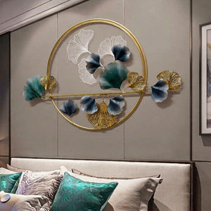 Creative Round <b>Metal</b> Ginkgo Leaf & Bird Wall Art Decor | Nordic Style Hanging Wall Sculpture <b>Plaque</b> for Entrance Bedroom Decor - Product Image 1
