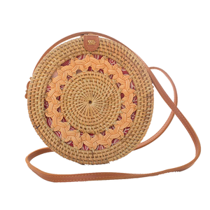 Sac à main rond en rotin naturel tissé à la main sangles en cuir gland décoration à la mode fermeture à glissière Portable sac à main doublure en Polyester - Product Image 1