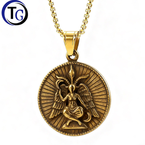 Colgante de Acero Inoxidable Chapado en Oro con Diseño de Ramo de Satán, Estilo Retro, con Cadena de Caja, Joyería Unisex para Fiestas, Venta al por Mayor - Product Image 1