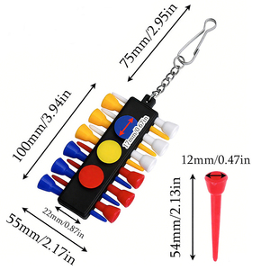 Упаковка из 1 экологичного пластикового держателя для гольф-тей с 12 отверстиями для тей, 3 маркерами для мячей, прочный аксессуар-брелок, 5,5x17,5 см, с возможностью нанесения логотипа - Product Image 2