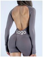 Ensemble de yoga 2-en-1 respirant pour femme avec body à manches longues imprimé numérique, logo personnalisé, soutien-gorge intégré et taille haute