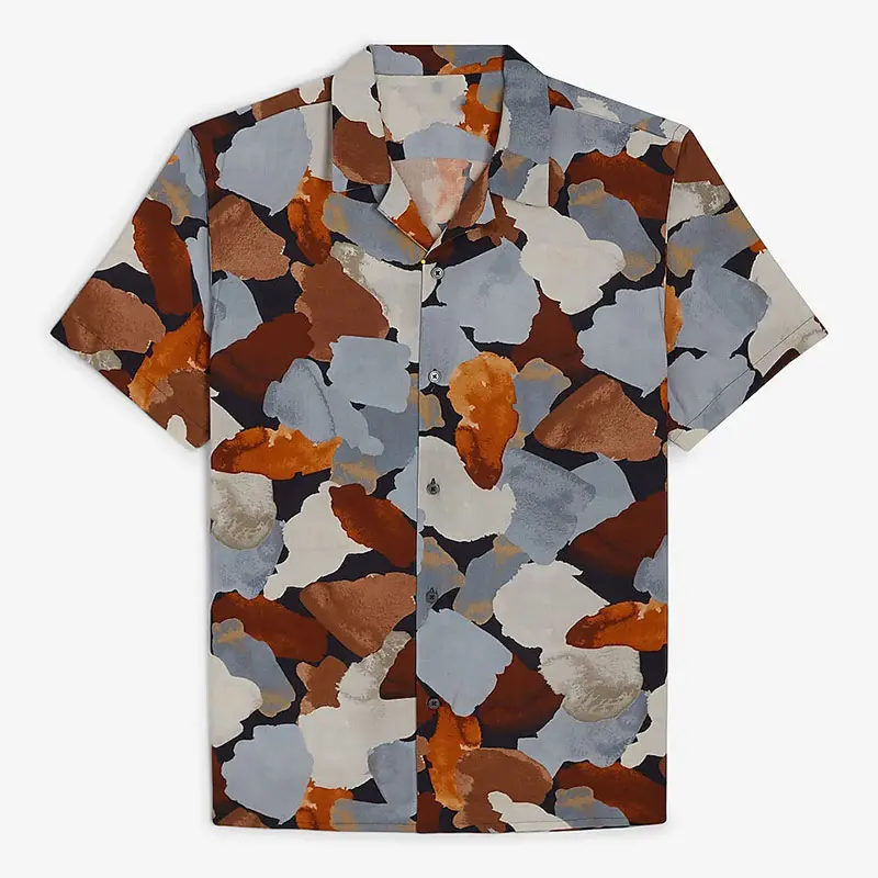 Hot Oem 100% Cotton Factory Custom Logo Short Sleeves Button Up Men's Shirts Streetwear Color Plus Size Men Designer Shirt