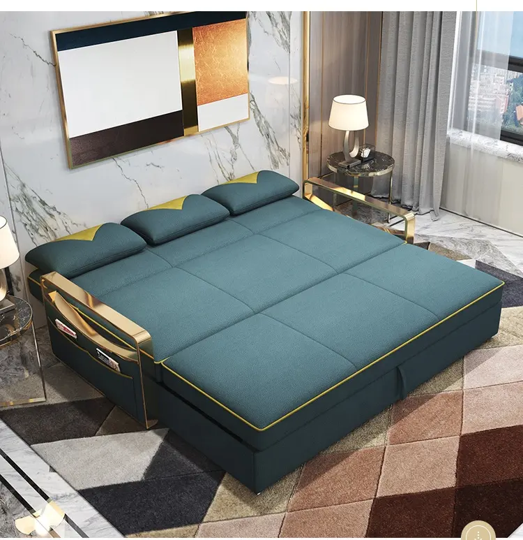 La vida moderna sofás camas seccionales plegable funcional de 3 en 1 sofá cama de tamaño de Reina con sofá con marco metálico cum cama doble