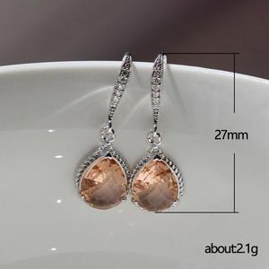 Pendientes de Cuarzo Rosa Champán con Forma de Gota de Agua, Plata 925 con Baño de Rodio, Engaste de Bisel, Joyería de Cristal Romántica para Mujer, para Boda - Product Image 5