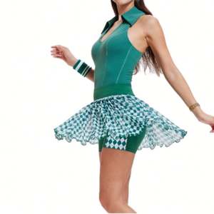 Trajes de tenis de <span class=keywords><strong>2</strong></span> piezas para mujer Falda plisada de malla de cintura alta con logotipo frontal Vestidos de golf sin mangas con patrón de cuadros - Product Image 1