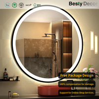 Miroir de salle de bain LED avec cadre en alliage d'aluminium, miroir mural LED givré, interrupteur tactile moderne, anti-buée, doré, à intensité variable, miroir rond LED pour salle de bain