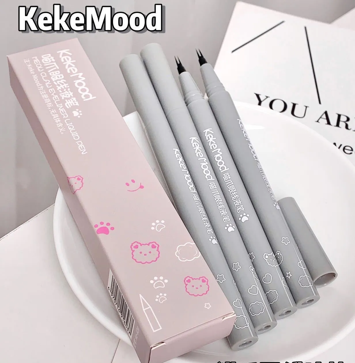 kekemood อายไลเนอร์กรงเล็บแมว ปากกาของเหลว สีดํา สีน้ําตาล ลงขนตา คิ้วป่า ซิลค์วอร์ม เฉดสี 2 เส้น ปากกาเขียนตา