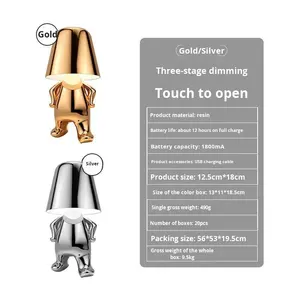 Lámpara de Mesa Moderna en Oferta, Estatua de Pensador en Resina con 5W, Tres Niveles de Intensidad, Funciona con Batería Táctil, Dorado/Plateado para Dormitorio - Product Image 6