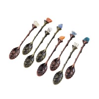 Cristaux en gros, pierres de guérison, améthyste naturelle brute, cristal en forme de dent, mini-cuillère à dessert en or rose, cadeaux
