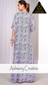 Vestido Kaftan Maxi Estampado 100% Algodón para Mujer, Ropa Musulmana Tradicional, Vestido Largo Transpirable, Venta al Por Mayor Directo de Fábrica - Product Image 3