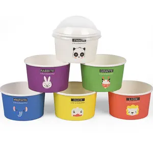 Design personalizzato con motivo animale insalatiera carta gelato tazza da Dessert con coperchio rotondo cucchiaio