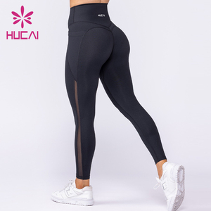 OEM HUCAI Logo personnalisé Patchwork Mesh Taille haute Leggings de yoga pour <span class=keywords><strong>femme</strong></span> Leggings de fitness avec poche - Product Image 1