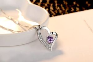 Oem M 0546 Chapado en platino CZ corazón colgante collar encanto Formal elegante regalo para novia cuatro estaciones - Product Image 3