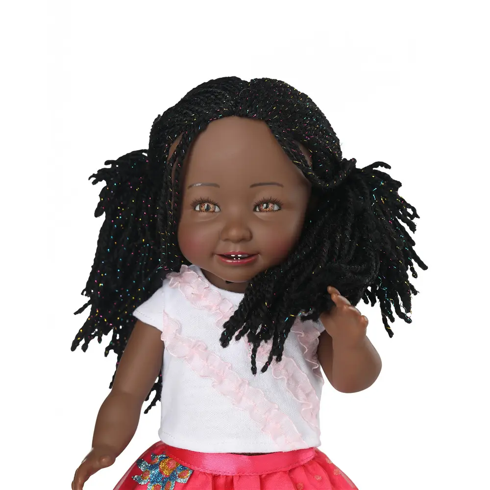 A11 Wool Yarn Sweetie Girl Baby Black Reborn Doll African Black Doll with Traditional African Hairstyle, Baby Doll