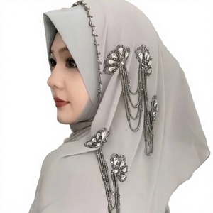 Hiyab de Chifón Sólido para Mujer, Adornado con Pedrería, Pañuelo Islámico Modesto, Estilo para Bodas y Compromisos, para Usar en Todas las Estaciones - Product Image 3