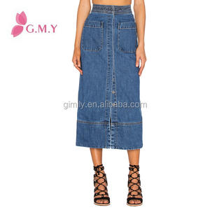 Ultimo disegno gonne lunghe gonne in denim elastico in vita apertura aperto forcella orlo OEM dei <span class=keywords><strong>jeans</strong></span> all'ingrosso - Product Image 2