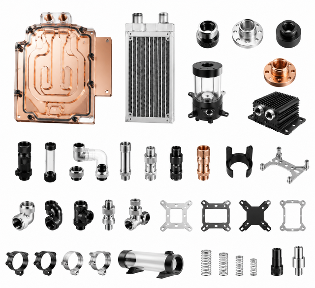 Water Cooling System CNC Precision Components Heat Sink Pump Radiator Connector Cooling Block Liquid Cooling Spare Parts