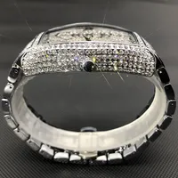 Missfox Ice Out hommes montres populaire Tonneau plein diamant argent genève mâle montre Hip Hop Original étanche relogio masculino