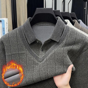 T-shirt pour <span class=keywords><strong>homme</strong></span>, nouveau style, velours de ferret, faux deux pièces, automne-hiver, col châle chaud pour chemise, base décontractée, perlé, machine - Product Image 6