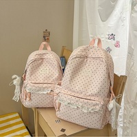 Sac à dos en dentelle à pois mignon pour la vente en gros, sac d'école Kawaii pour filles avec pendentif nœud, sac à dos étudiant hydrofuge