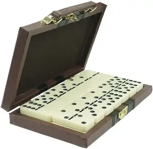Hpt Selling 28 Pieces Ivory Double 6 Domino 19.5*12*2cm Brown Leather Domino Blocks Box