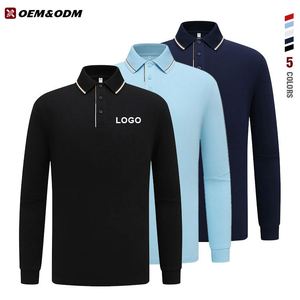 Camisa Polo de Algodón Bordada con Logotipo Personalizado para Hombre, Ropa de Trabajo de Manga Larga, Camisa de Golf de Manga Larga con Cuello de Tela Tejida Deportiva - Product Image 1