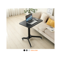 Bureau assis-debout ADA réglable en hauteur pneumatiquement, avec vérin à gaz, à pied unique, mobile, pour ordinateur portable, idéal pour le télétravail et l'étude au chevet