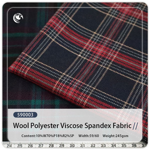 <span class=keywords><strong>Tela</strong></span> a Cuadros Teñida con Hilo, 10% Lana, 70% Poliéster, 18% Rayón, 2% Elastano, para Trajes, Chaquetas, Camisas, Faldas <span class=keywords><strong>y</strong></span> Pantalones (245 g/m²) - Product Image 1