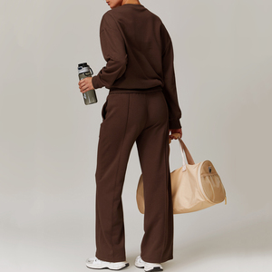 Combinaison de sport d'hiver pour femmes ensemble de combinaison <span class=keywords><strong>pantalon</strong></span> évasé de fitness confortable avec pull à cordon de serrage doux vêtements de sport thermiques - Product Image 6