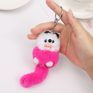 ロングテールリトルベアーファーボール女性用バッグチャームカーキーホルダーバックパック携帯電話吊り下げ装飾アクセサリー - Product Image 1